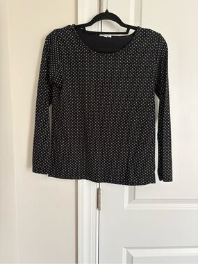 Black Polka Dot Long-Sleeve Scoop Neck Top